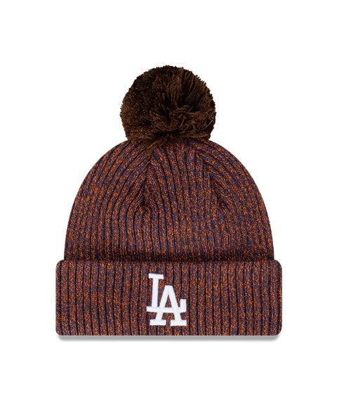 Los Angeles Dodgers Beanie - Seasonal Speckle Dark Brown MLB Pom Knit - New Era